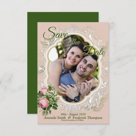 Een Victoriaanse Bush-tuin groen Save the Date (Voorkant / Achterkant)