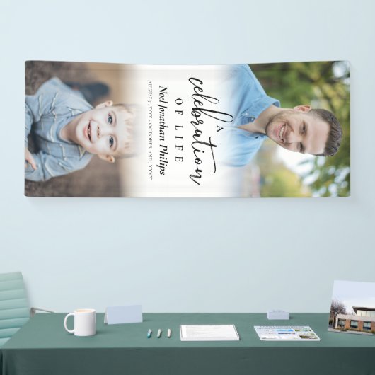 Een viering van het leven twee foto's spandoek (Beurs)