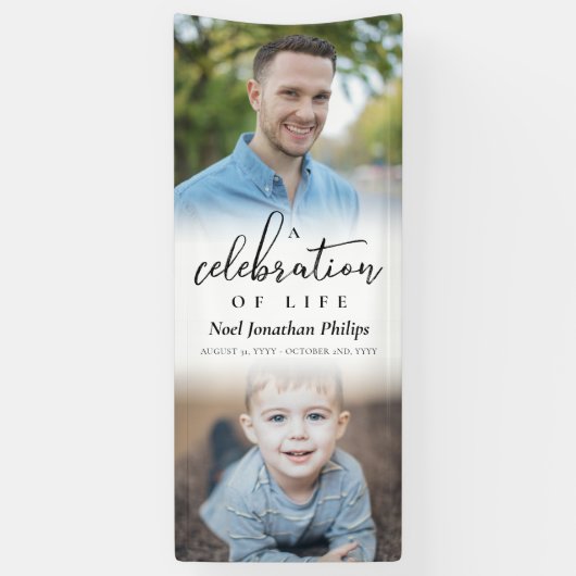 Een viering van het leven twee foto's spandoek (Verticaal)