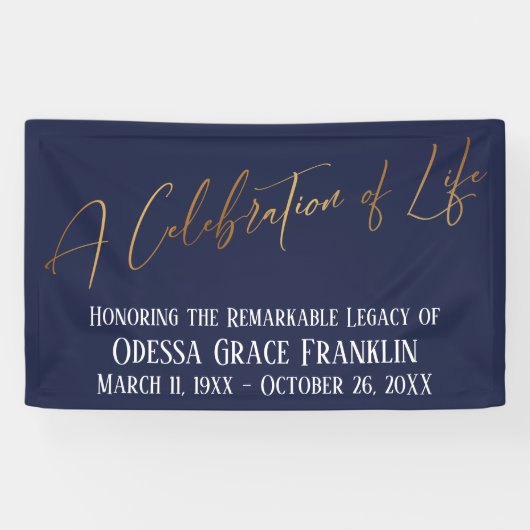 Een viering van het 'Life Gold Handwriting Navy Bl Spandoek (Horizontaal)