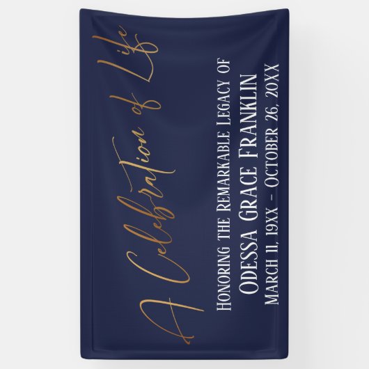 Een viering van het 'Life Gold Handwriting Navy Bl Spandoek (Verticaal)