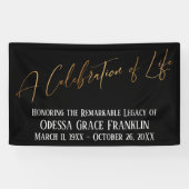 Een viering van Life Gold Handwrite op Black Spandoek (Horizontaal)