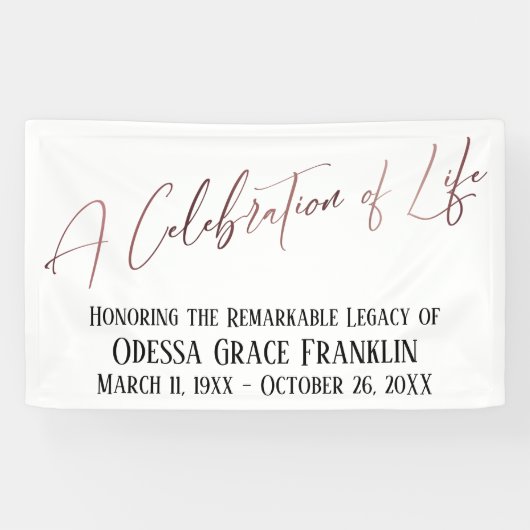 Een viering van Life Roos Gold Modern Handwriting Spandoek (Horizontaal)