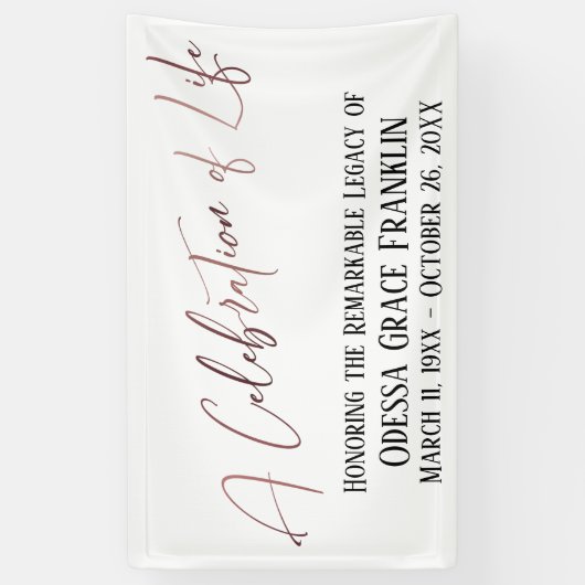 Een viering van Life Roos Gold Modern Handwriting Spandoek (Verticaal)