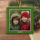 Eén vierkante foto plus jaar - minimale groene gre keramisch ornament