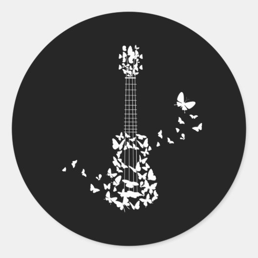 Een viersnarig ukelele instrument met mooie ronde sticker (Voorkant)