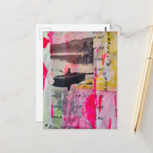 Een vintage boot mixed media collage roze geel briefkaart
