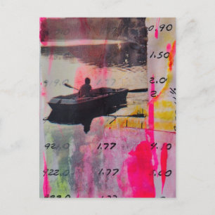 Een vintage boot roze geel mixed media collage briefkaart
