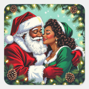 Een Vintage Kerstman en vrouw kerstfeest Vierkante Sticker