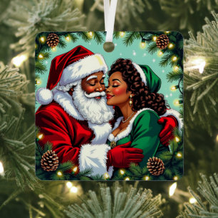 Een Vintage Kerstman en -vrouw Persoonlijke Kerstm Metalen Ornament