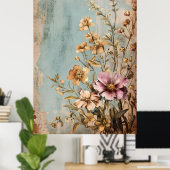 Een vintage of shabby chic bloemcompositie poster (Thuiskantoor)