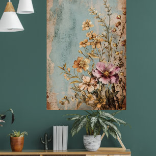 Een vintage of shabby chic bloemcompositie poster