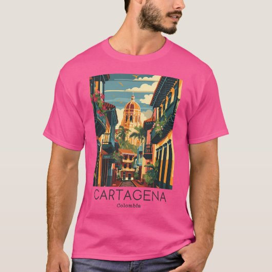 Een vintage reisillustratie van Cartagena - Colom T-shirt (Voorkant)