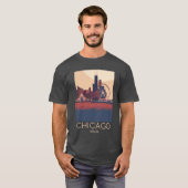 Een vintage reisillustratie van Chicago Illinois T-shirt (Voorkant volledig)