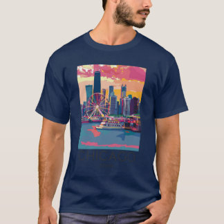Een vintage reisillustratie van Chicago Illinois T-shirt