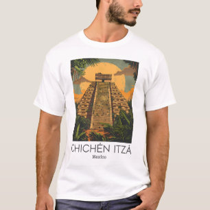 Een vintage reiskunst van Chichén Itzá - Mexico T-shirt