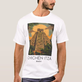 Een vintage reiskunst van Chichén Itzá - Mexico T-shirt