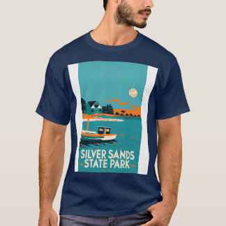 Een vintage reiskunst van het Silver Sands State P T-shirt