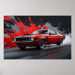 Een Vintage rode musclecar Poster