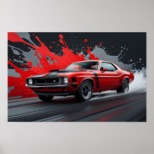 Een Vintage rode musclecar Poster