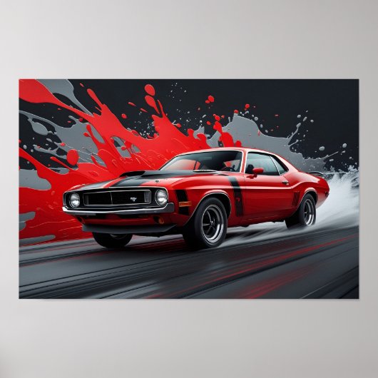 Een Vintage rode musclecar Poster (Voorkant)