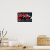 Een Vintage rode musclecar Poster (Keuken)