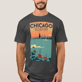 Een Vintage Travel Art van Chicago Illinois US T-shirt