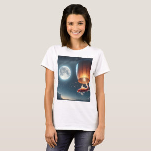 Een vis die over een rode vis springt met een maan t-shirt