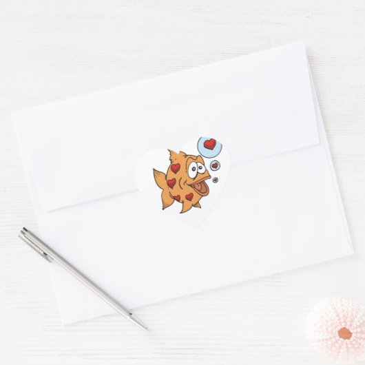 Een vis in liefde - hart sticker (Envelop)