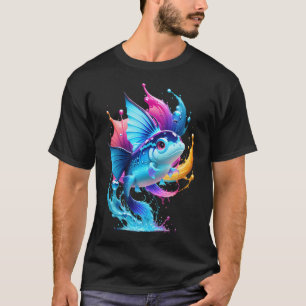Een vis met veel kleuren die vliegt t-shirt