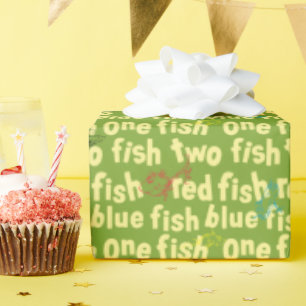 Eén Vis Twee Vissen Typografie Patroon Cadeaupapier
