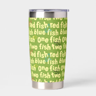 Eén Vis Twee Vissen Typografie Patroon Geïsoleerde Drinkbeker