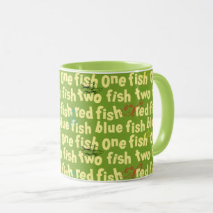 Eén Vis Twee Vissen Typografie Patroon Mok