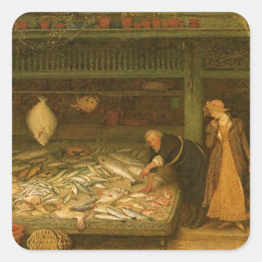 Een vishandelszaak van Frederick Walker Vierkante Sticker (Voorkant)