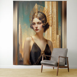 Een visie van Art Deco Elegance AI Art van Xzendor Wandkleed