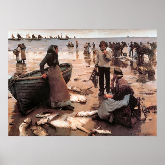Een visverkoop op een Cornish Beach 1885 Poster (Voorkant)