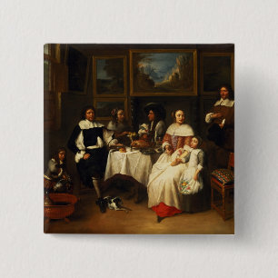 Een Vlaamse familie in het avondeten Vierkante Button 5,1 Cm