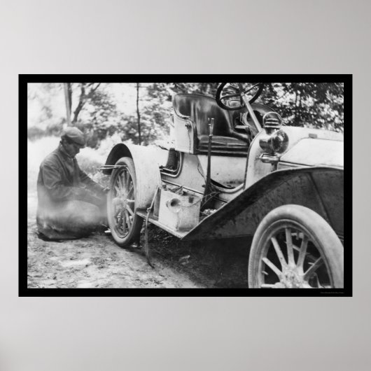 Een vlakke band bevestigen op een Buick Roadster 1 Poster (Voorkant)