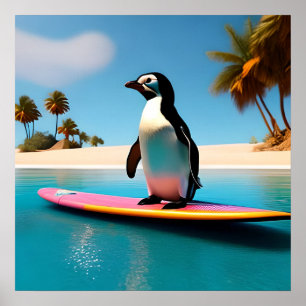 Een vleugje tropische charme Surfen Pinguïn Paradi Poster