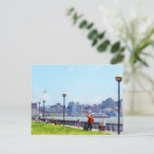 Een vlieger vliegen op Pier A Park Hoboken NJ Briefkaart (Staand voorkant)