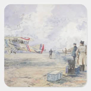 Een vliegtuig dat opstijgt, 1913 vierkante sticker