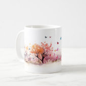 Een vlinder en een boom in bloementuin koffiemok (Voorkant links)