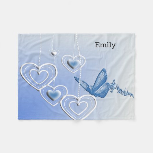 Een vlinder en hart fleece deken (Voorkant (Horizontaal))