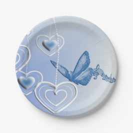 Een vlinder en hart papieren bordje