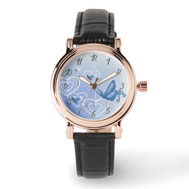 Een vlinder en harten horloge (Voorkant)