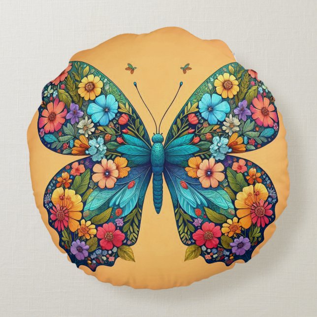 Een vlinder met opvallend bloemige vleugels Kussen (Achterkant)