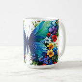 Een vlinder met opvallend levendige blauwe vleugel koffiemok (Voorkant rechts)