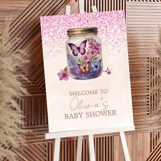 Een vlindertje in een potje Bloemige baby shower Poster