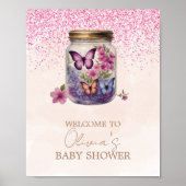 Een vlindertje in een potje Bloemige baby shower Poster (Voorkant)