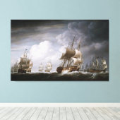 Een vloot van Oost-Indiërs op Zee door Nicholas Po Canvas Afdruk (Insitu (Houten vloer))